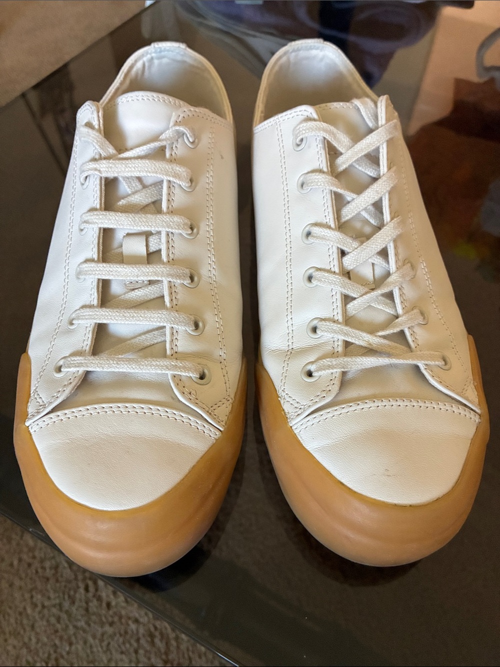 ZARA White Leather Low-Top Sneakers with Gum Sole - Men's - Picture 3 of 11